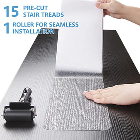 Butizone pre-cut clear stair treads blend with décor while protecting stairs.