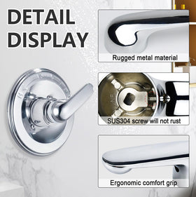 Close-up of BUWTIQ H79 chrome finish on handle for Delta faucet.