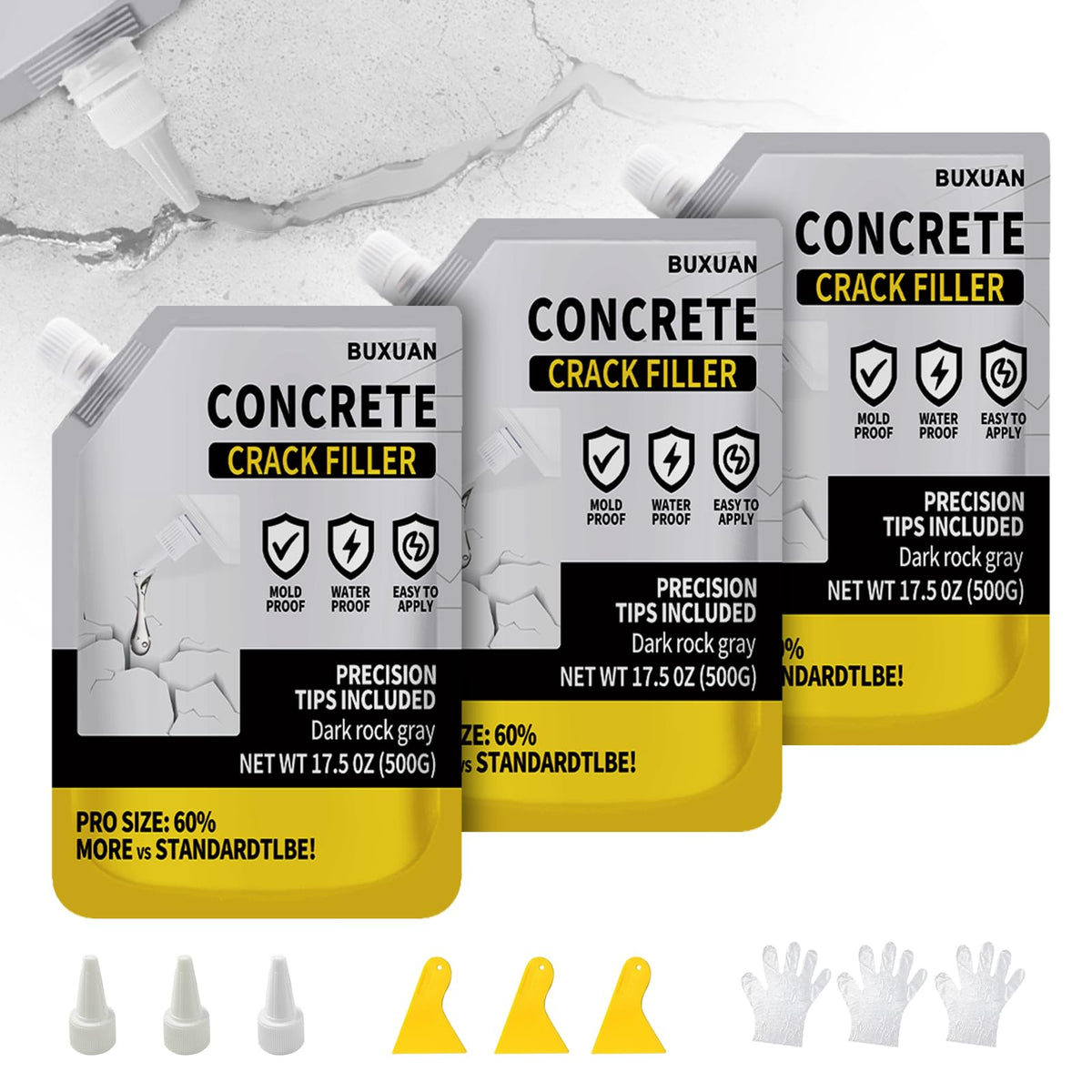BUXUNA concrete crack filler tube with precision tip for clean cracks