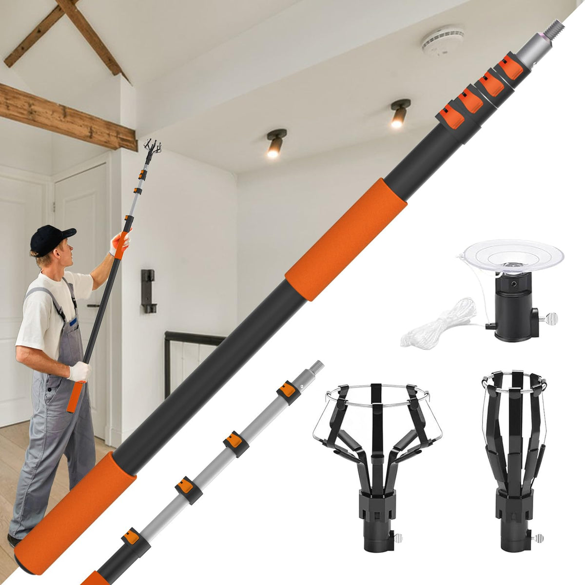 Buyplus 26ft reach light bulb changer extended pole reaching high ceilings safely