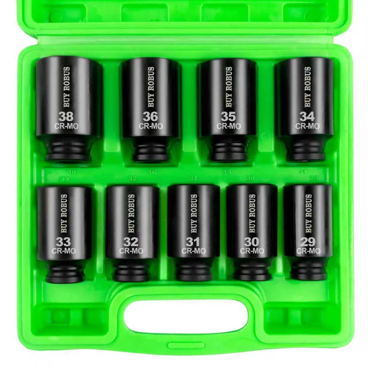 BUYROBUS 1/2-inch deep socket set in green carrying case for organized transport