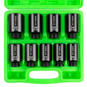 BUYROBUS 1/2-inch deep socket set in green carrying case for organized transport