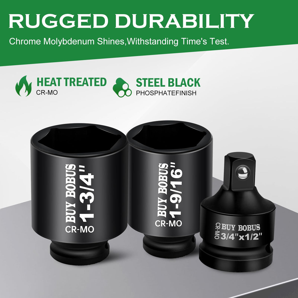 BUYROBUS deep 6-point SAE sockets deliver secure grip on stubborn fasteners.