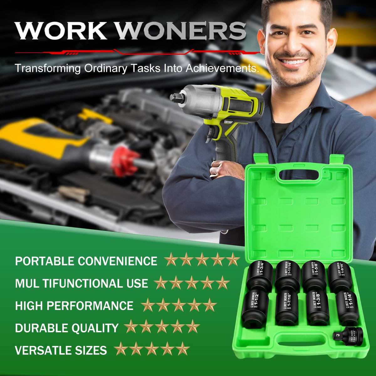 BUYROBUS sockets compatible with impact wrenches and torque wrenches for versatile jobs.