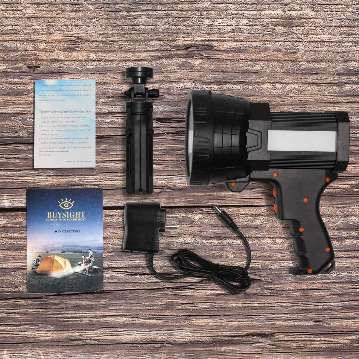 BUYSIGHT Rechargeable Spotlight aluminium alloy shell close-up showing rugged construction