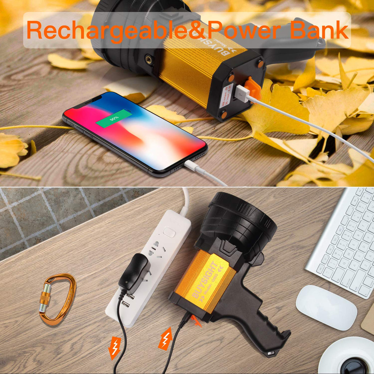 BUYSIGHT rechargeable spotlight powers devices on the go