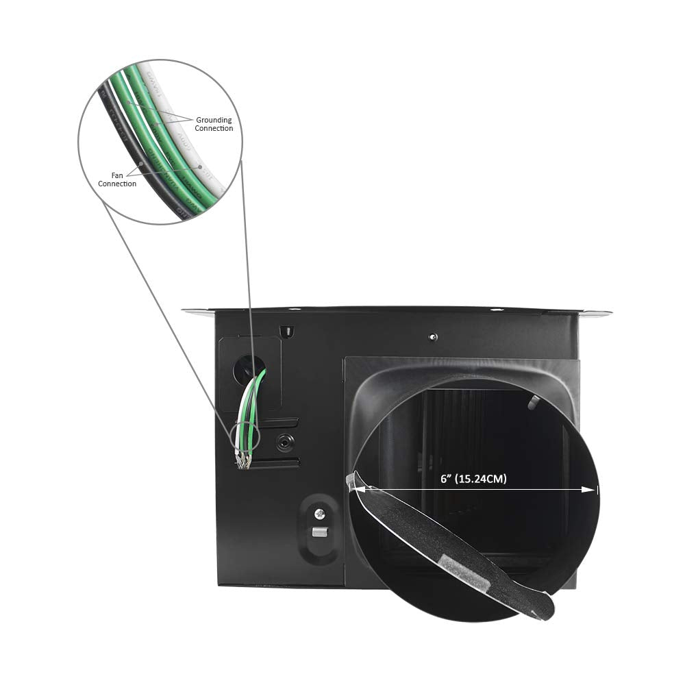 BV 6-inch duct collar enables flexible, low-noise exhaust paths.