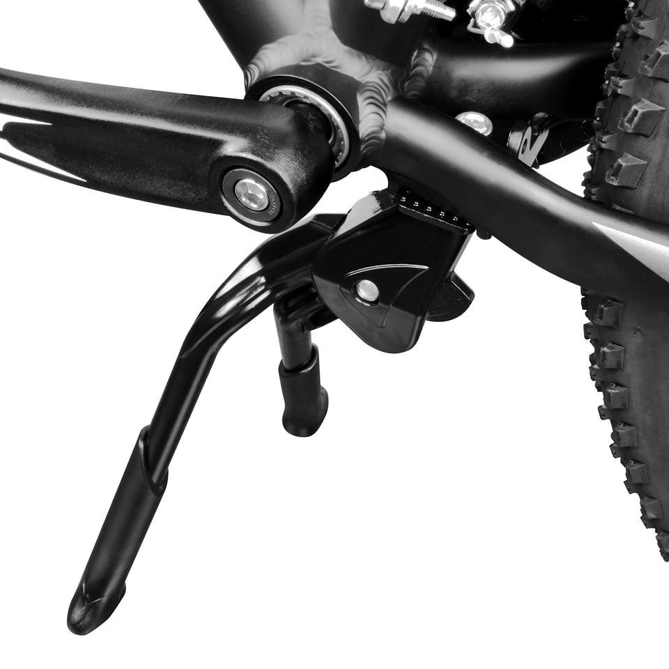BV bike stand on a 24-28 inch bike showing double-leg stability on uneven ground
