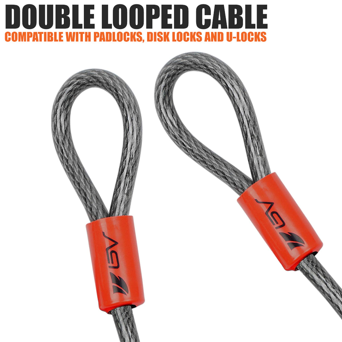 BV Heavy-Duty 15FT cable compatible with padlock and U-lock setups