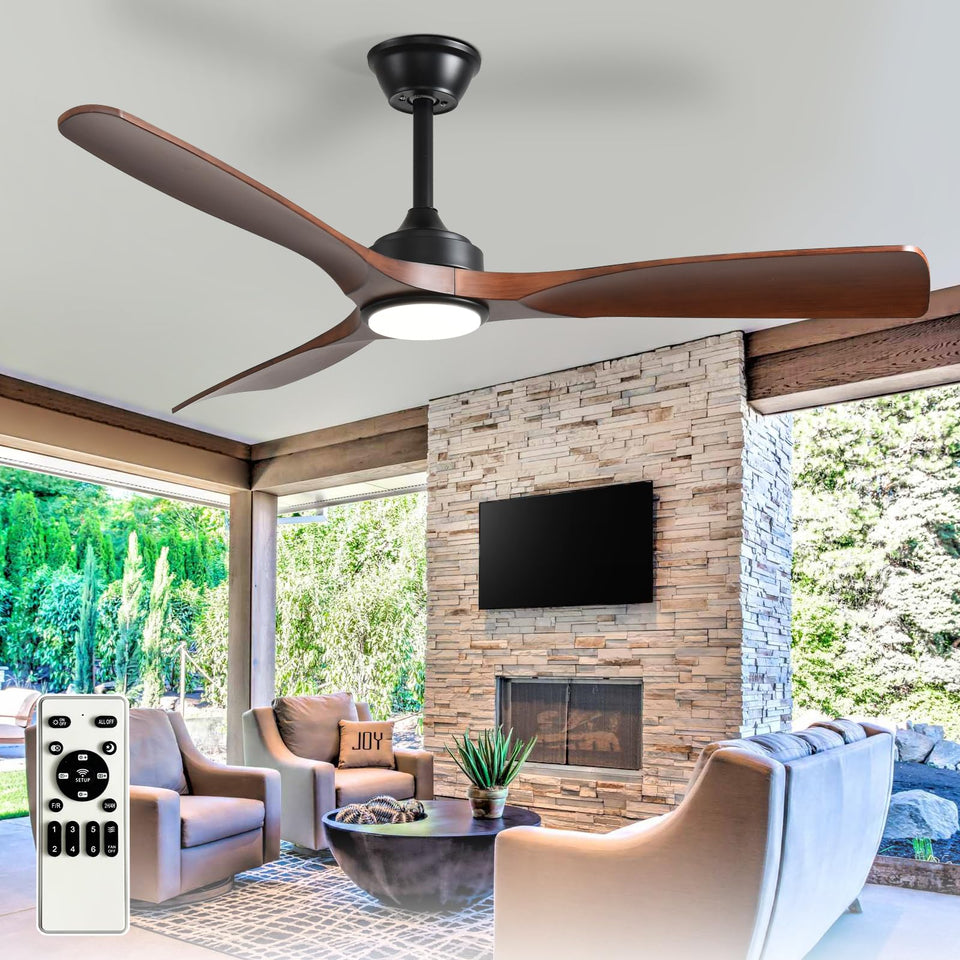 BvenuBigLite 52-inch walnut ceiling fan with light for patios and decks