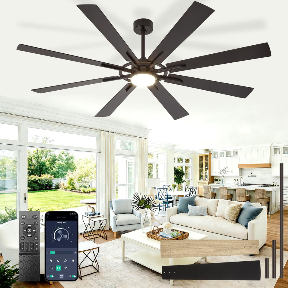 BvenuBigLite 72-inch ceiling fan with dual-finish blades for large living spaces.