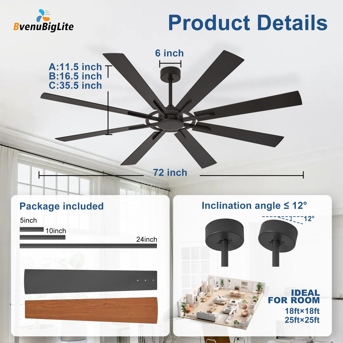 BvenuBigLite dual-finish blades in black and walnut for versatile decor.