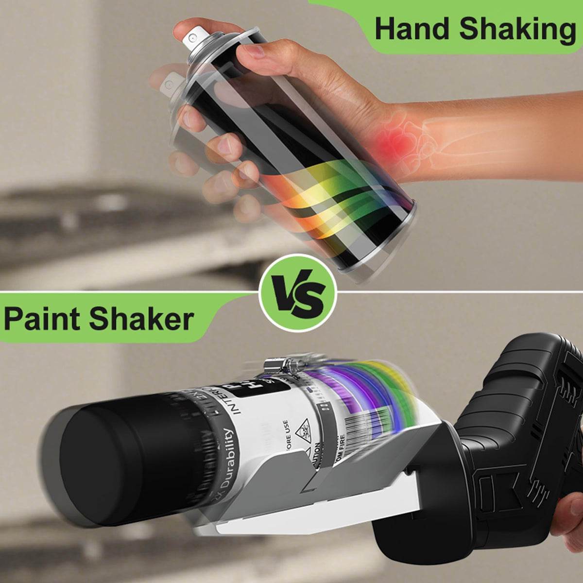 BVHAB spray paint can shaker fitting 2–3 inch cans for versatile use.