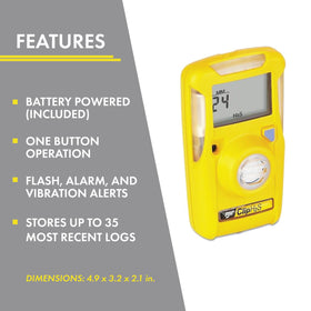 BW Clip H2S detector in yellow worn on a worker's vest, showing its compact profile