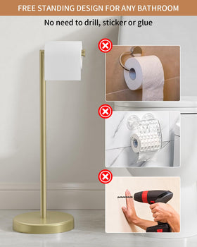 BWE compact freestanding holder stands securely in the bathroom without wall supports.