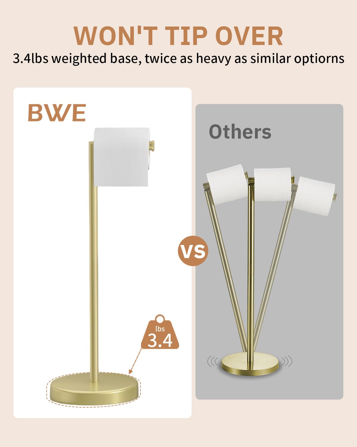 BWE bathroom setup shows freestanding unit fitting tight spaces without drilling.