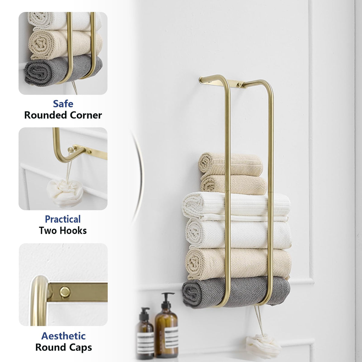 BWE double-bar rack with two hooks for robes and clothes