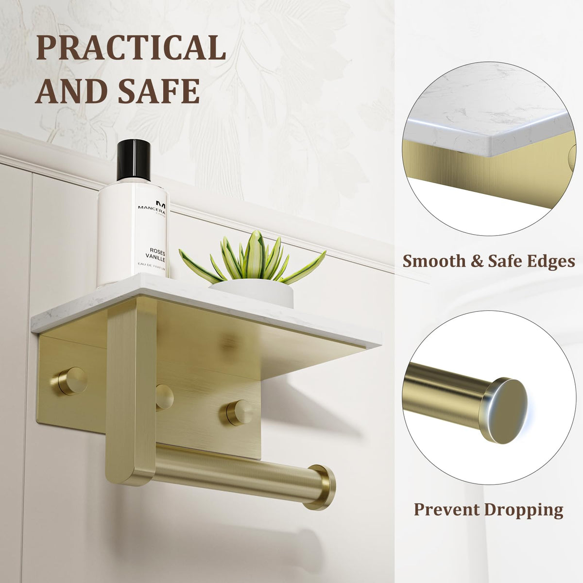 BWE wall mount with non-slip end caps keeps paper steady.