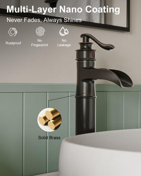 BWE deck-mount tall-body faucet complements compact vanity layouts.