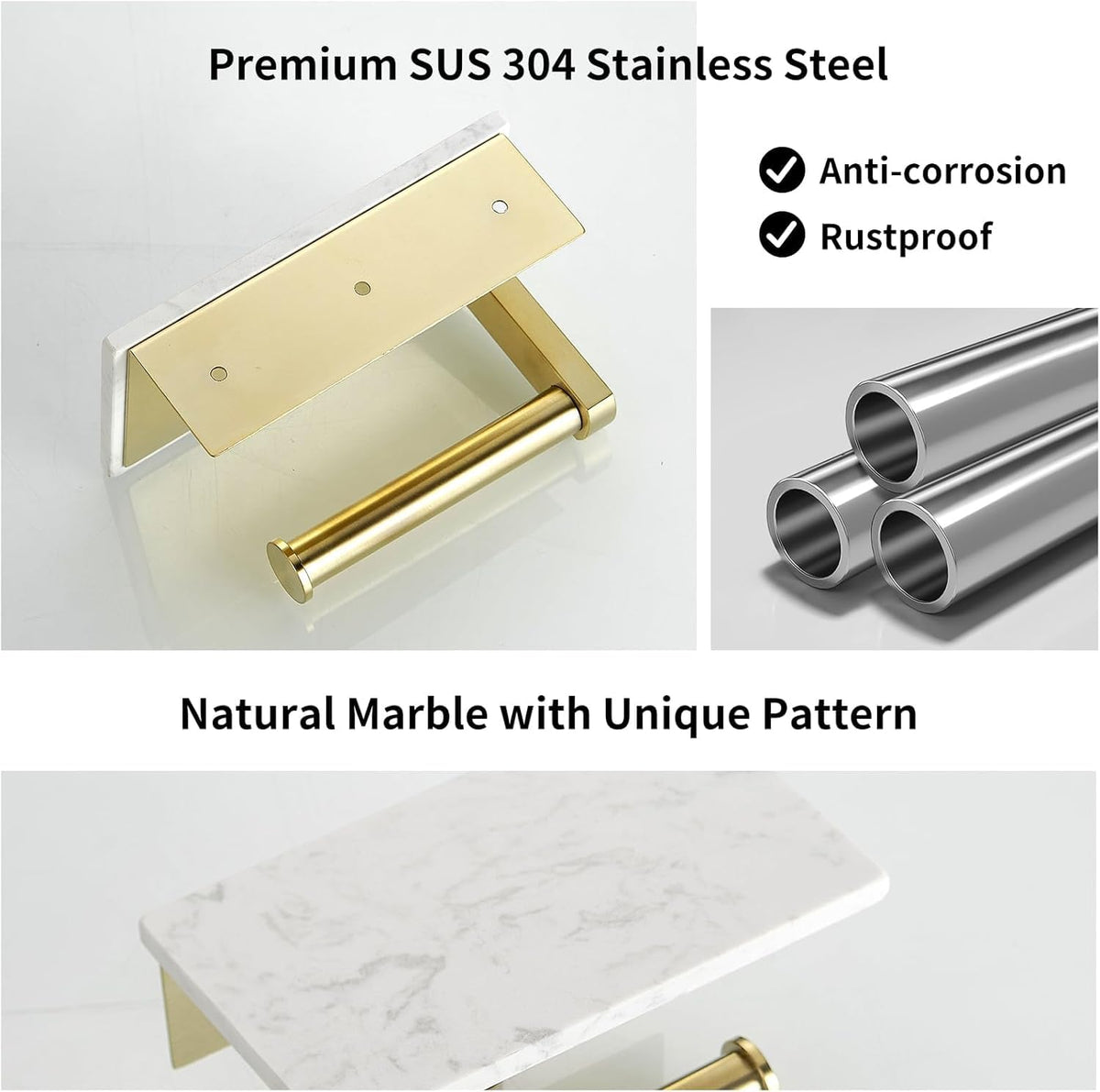 BWE marble shelf holds phone and essentials for hands-free routines.