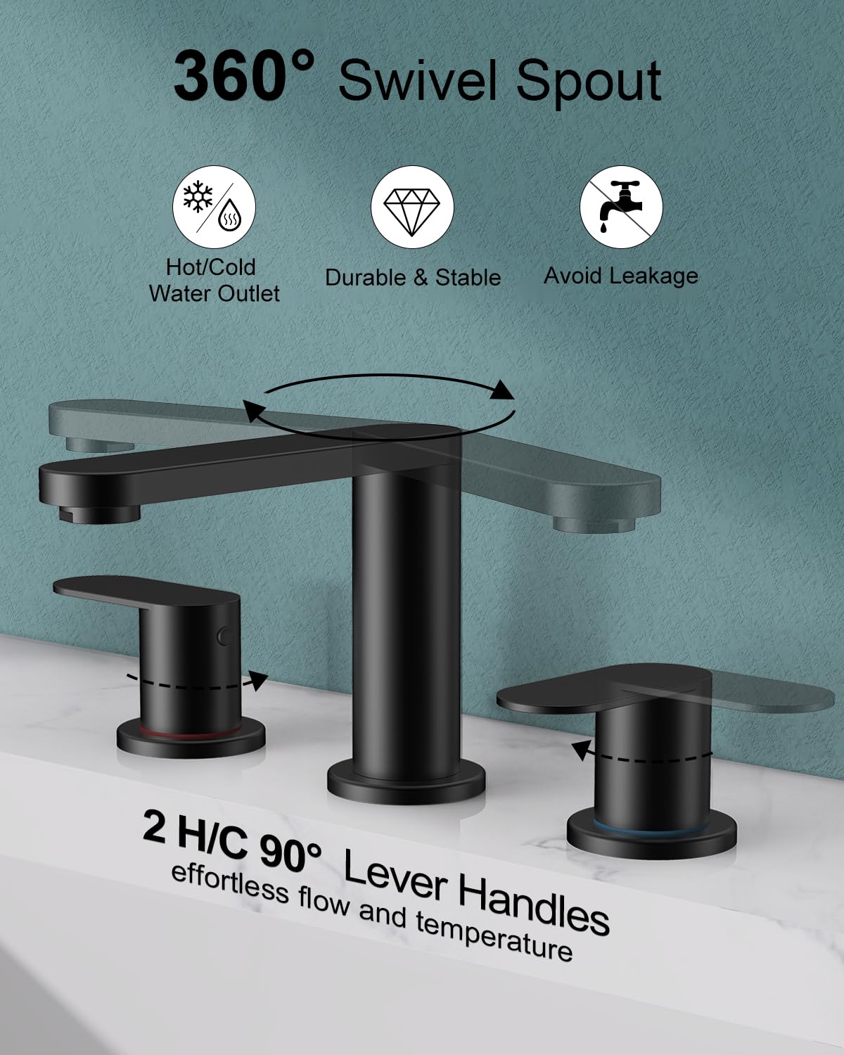 BWE matte black faucet 2-handle assembly with precise control
