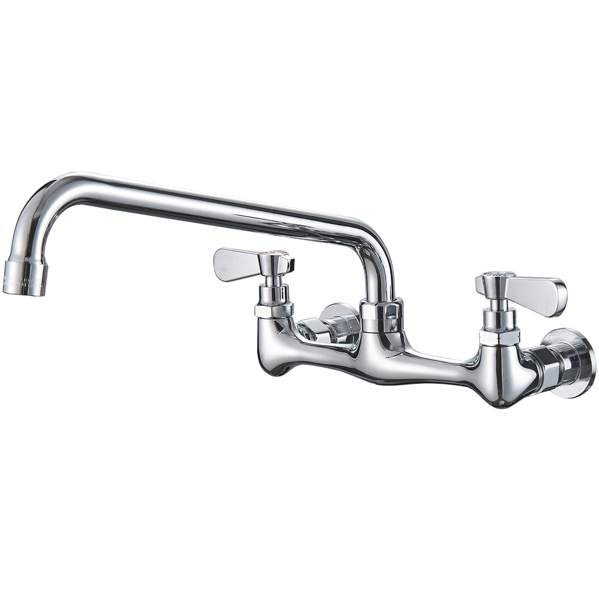 BWE wall-mount kitchen faucet with 12-inch swivel spout for flexible rinsing.