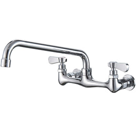 BWE wall-mount kitchen faucet with 12-inch swivel spout for flexible rinsing.