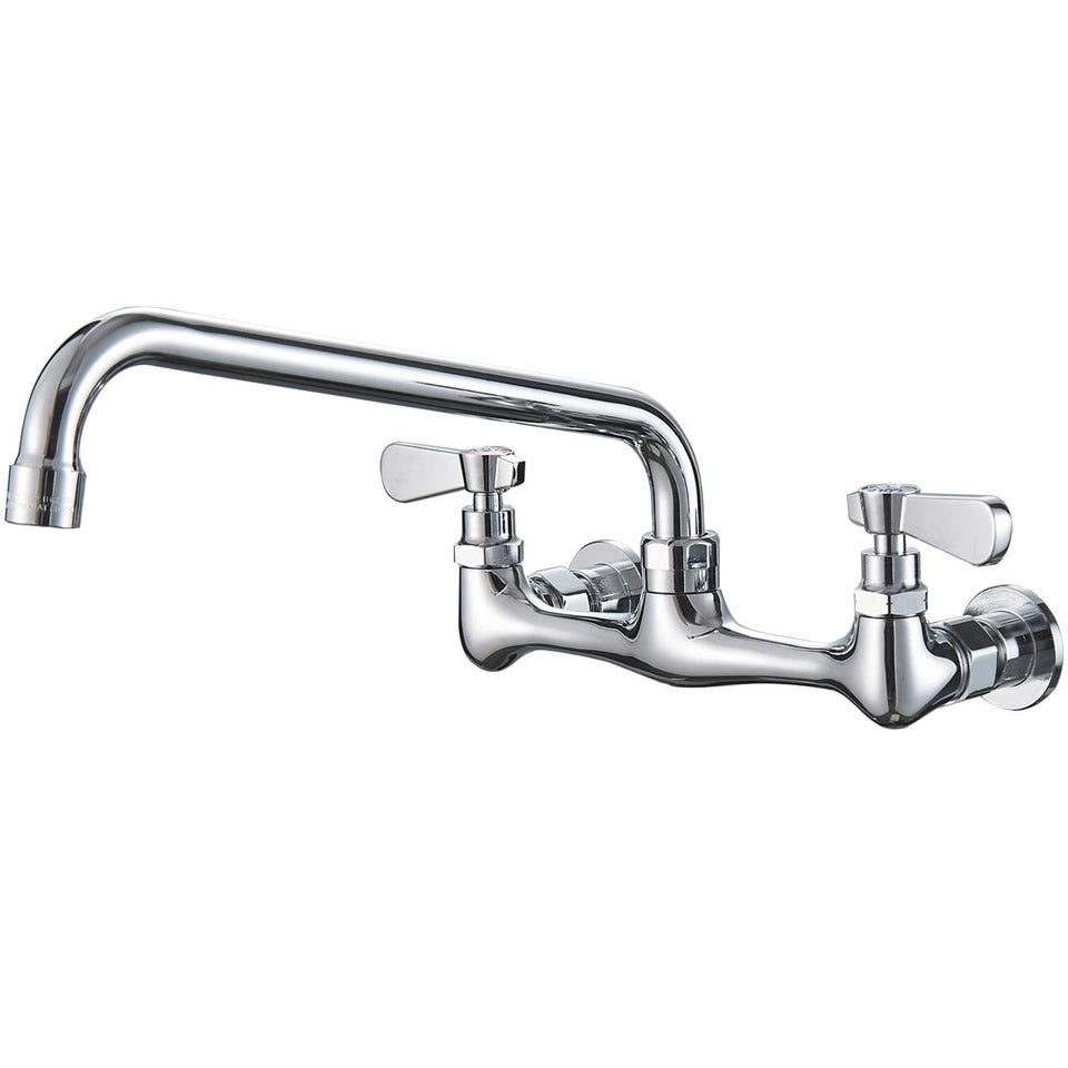 BWE wall-mount kitchen faucet with 12-inch swivel spout for flexible rinsing.