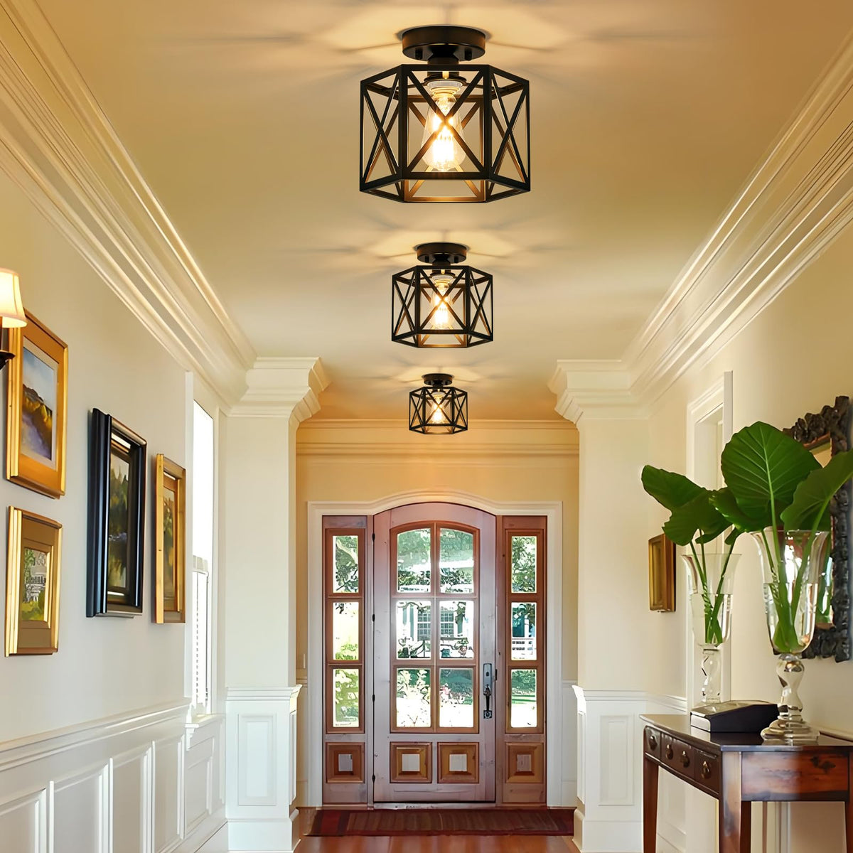 Bwxcie hexagonal metal skeleton ceiling light casting decorative ceiling patterns