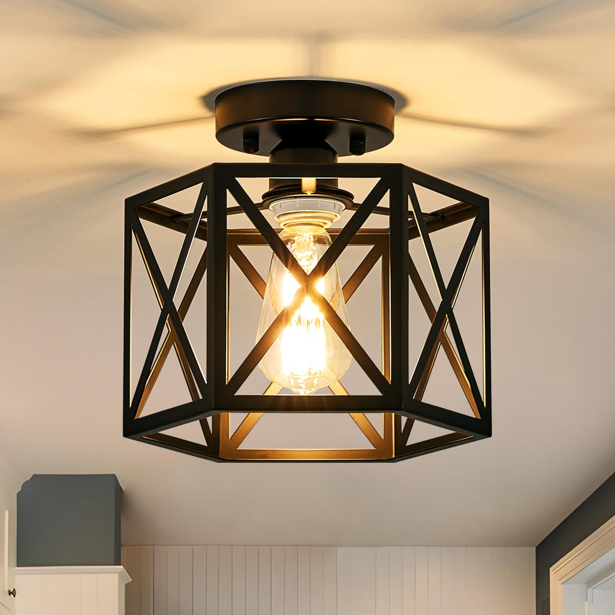 Bwxcie modern farmhouse black ceiling light with hexagonal silhouette for stylish illumination