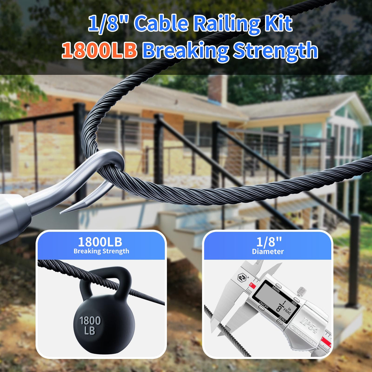 BXGGSS deck cable railing kit with hardware ready for quick, secure installation.
