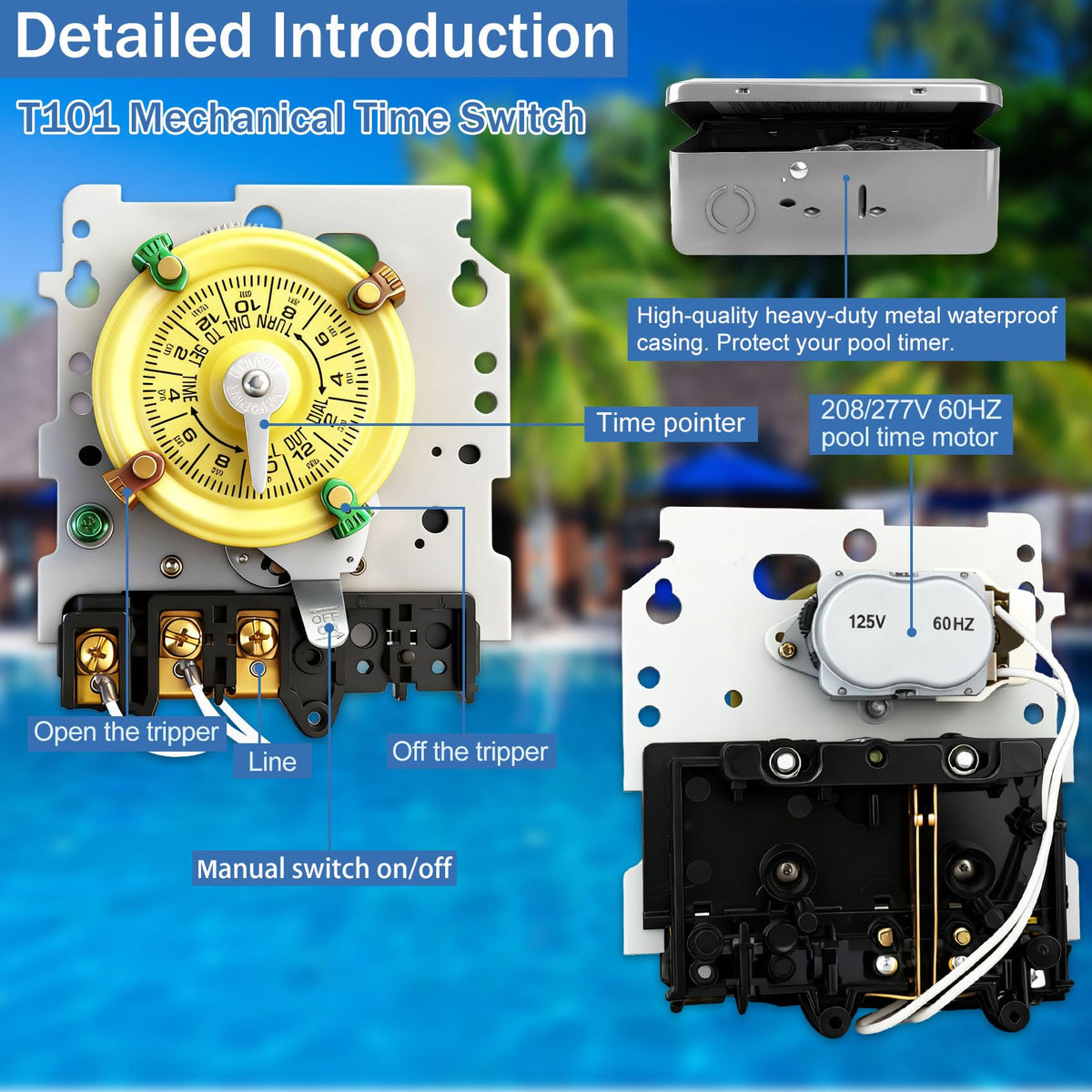Bxmgr T101 outdoor metal casing ensuring weatherproof durability for pool setups