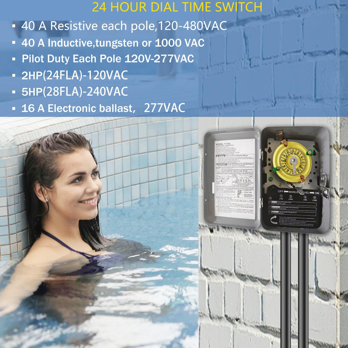 Bxmgr T104M outdoor timer housing demonstrates moisture resistance for outdoor use.