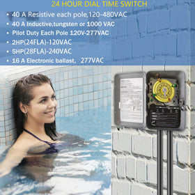 Bxmgr T104M outdoor timer housing demonstrates moisture resistance for outdoor use.