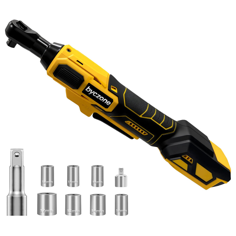 Byczone 3-8in cordless ratchet shown with Dewalt 20V compatibility for your toolkit.