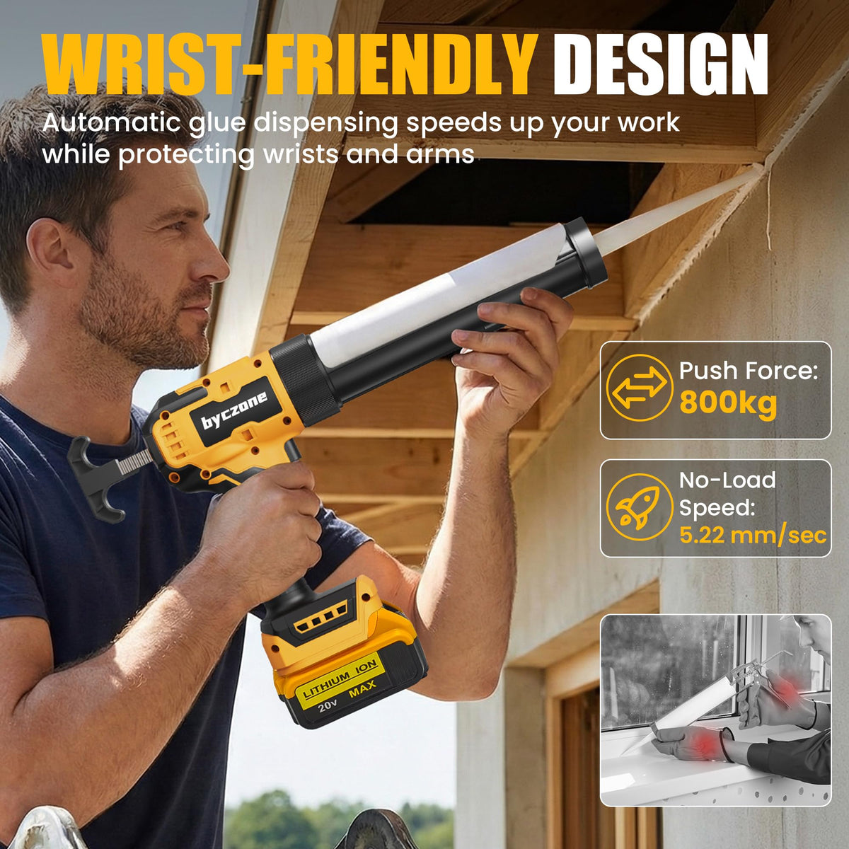 Anti-drip system reduces mess and waste during caulking projects.