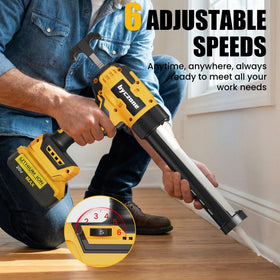 Byczone cordless caulking gun with LED light for precise work in dim corners.