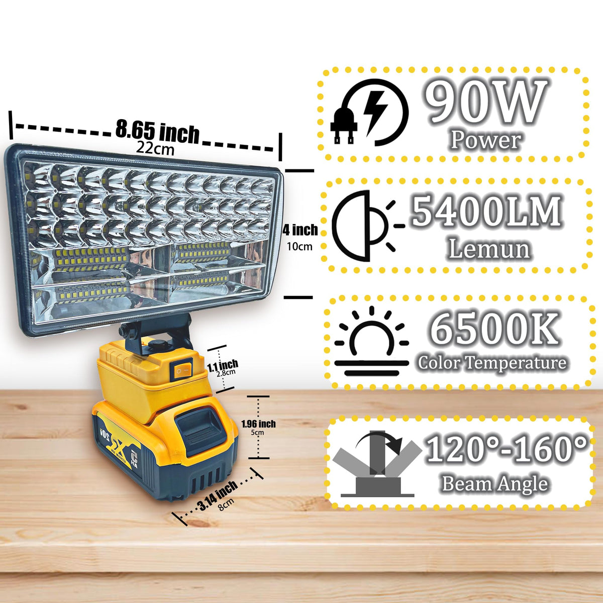 Byczone cordless LED work light 90W beam for wide-area illumination