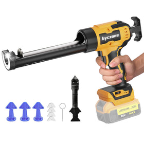 Byczone electric caulking gun with Dewalt 20V Max compatibility enables cordless sealing on windows.
