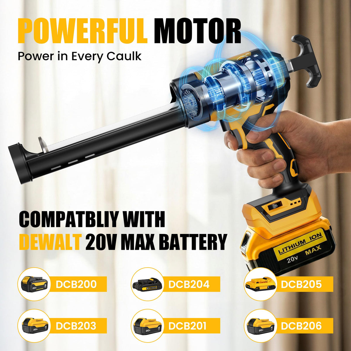 Six-speed control lets you adjust flow for thin sealants and thick adhesives.