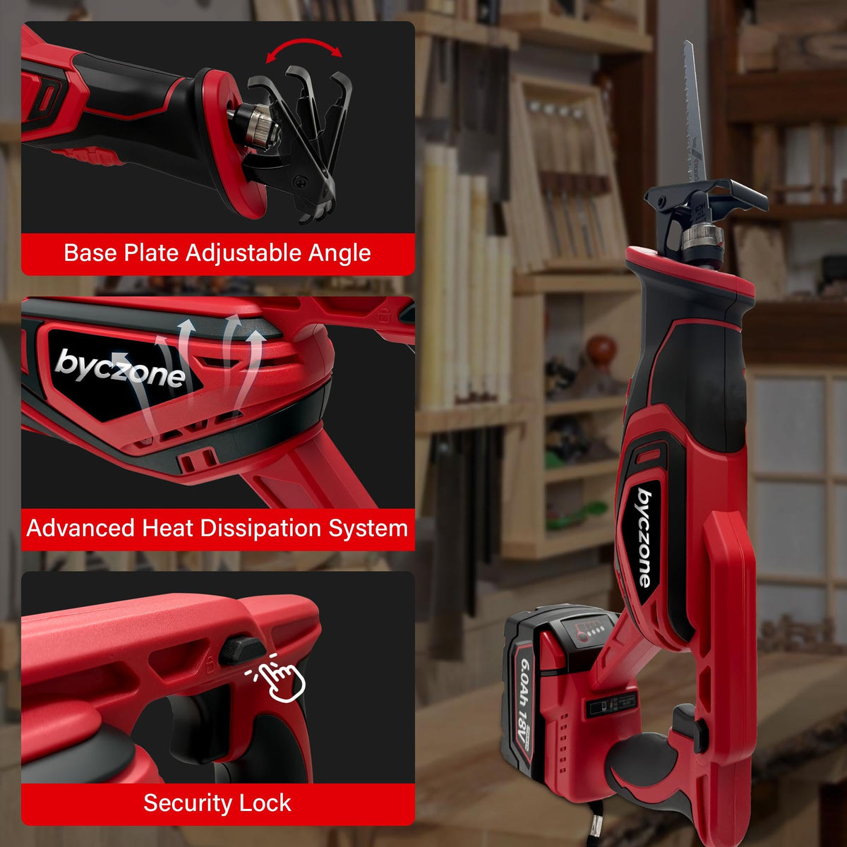 Pivoting shoe and safety features support controlled, stable cuts.