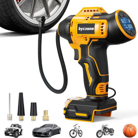 Byczone tire inflator with LCD gauge for precise pressure control.