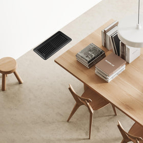 BYEWIRE 4x10 floor register durable steel construction in a modern office.