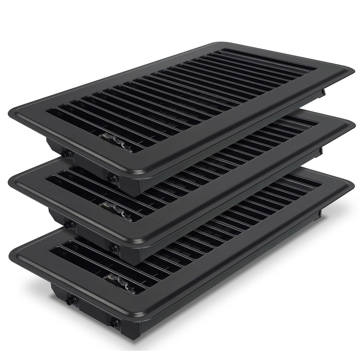 BYEWIRE 4x10 floor register front view shows durable steel for high-traffic areas.