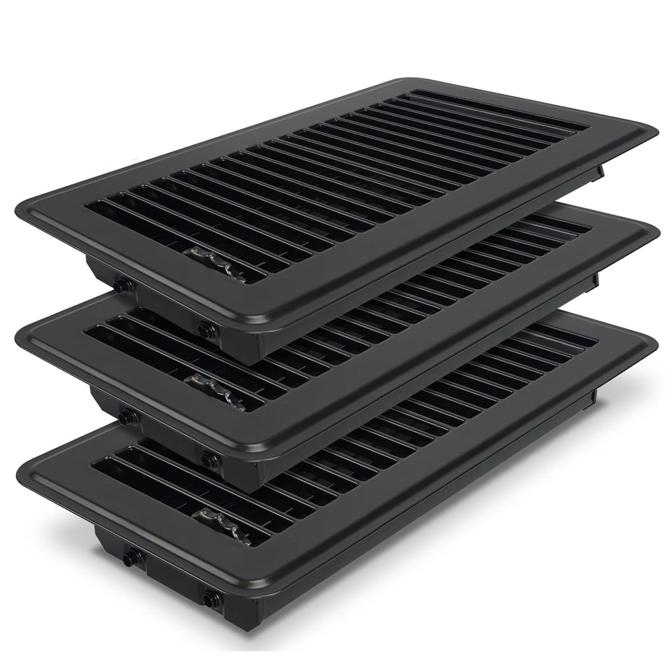 BYEWIRE 4x10 floor register front view shows durable steel for high-traffic areas.