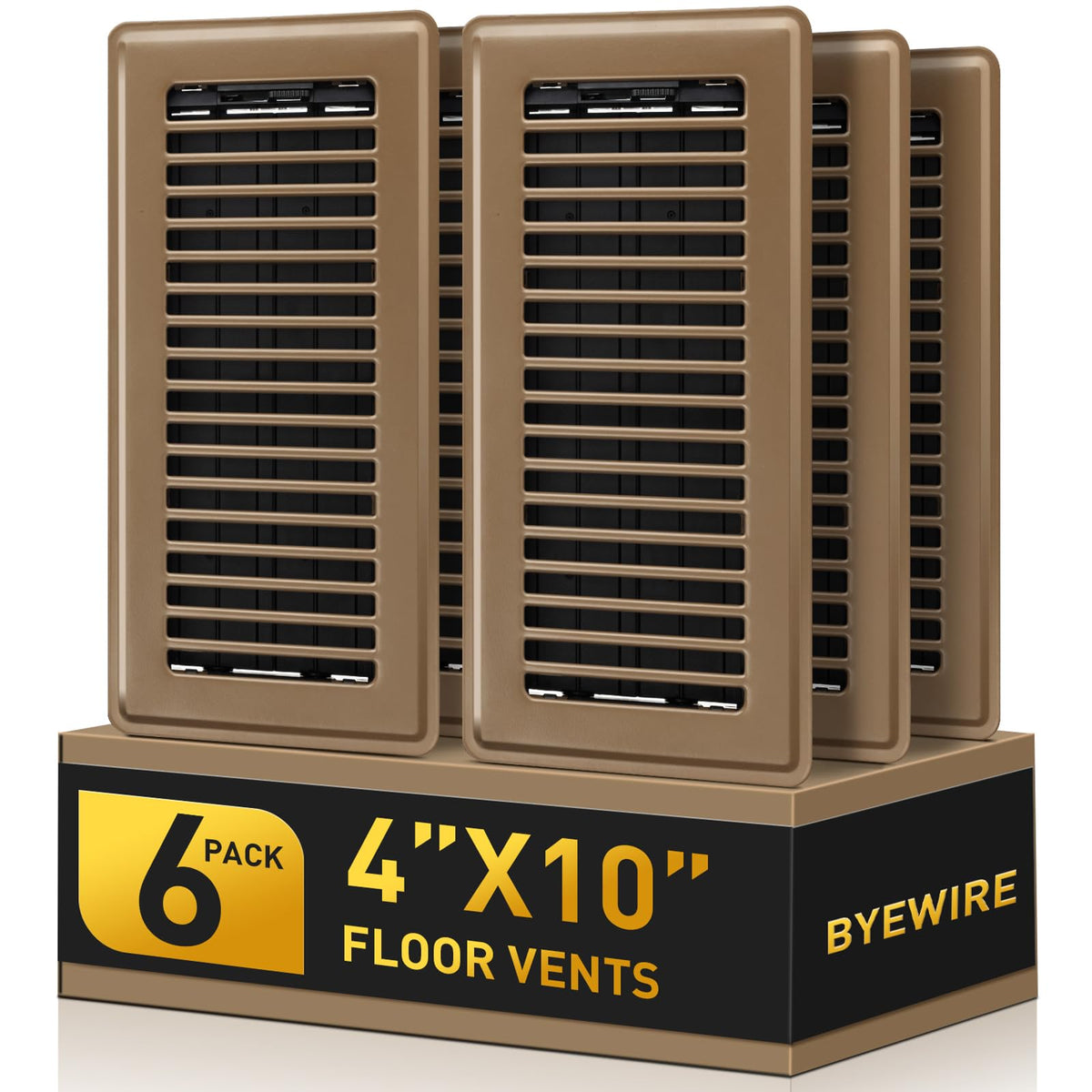 BYEWIRE floor register 4x10 brown finish demonstrates durable airflow for home interiors.