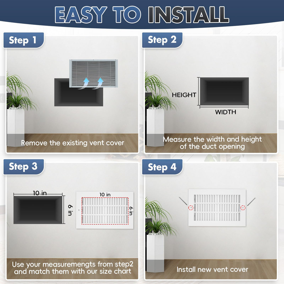 BYEWIRE four-pack white vent covers suitable for multiple rooms