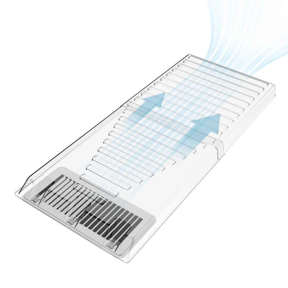 BYEWIRE vent extender under furniture showing improved airflow around seating