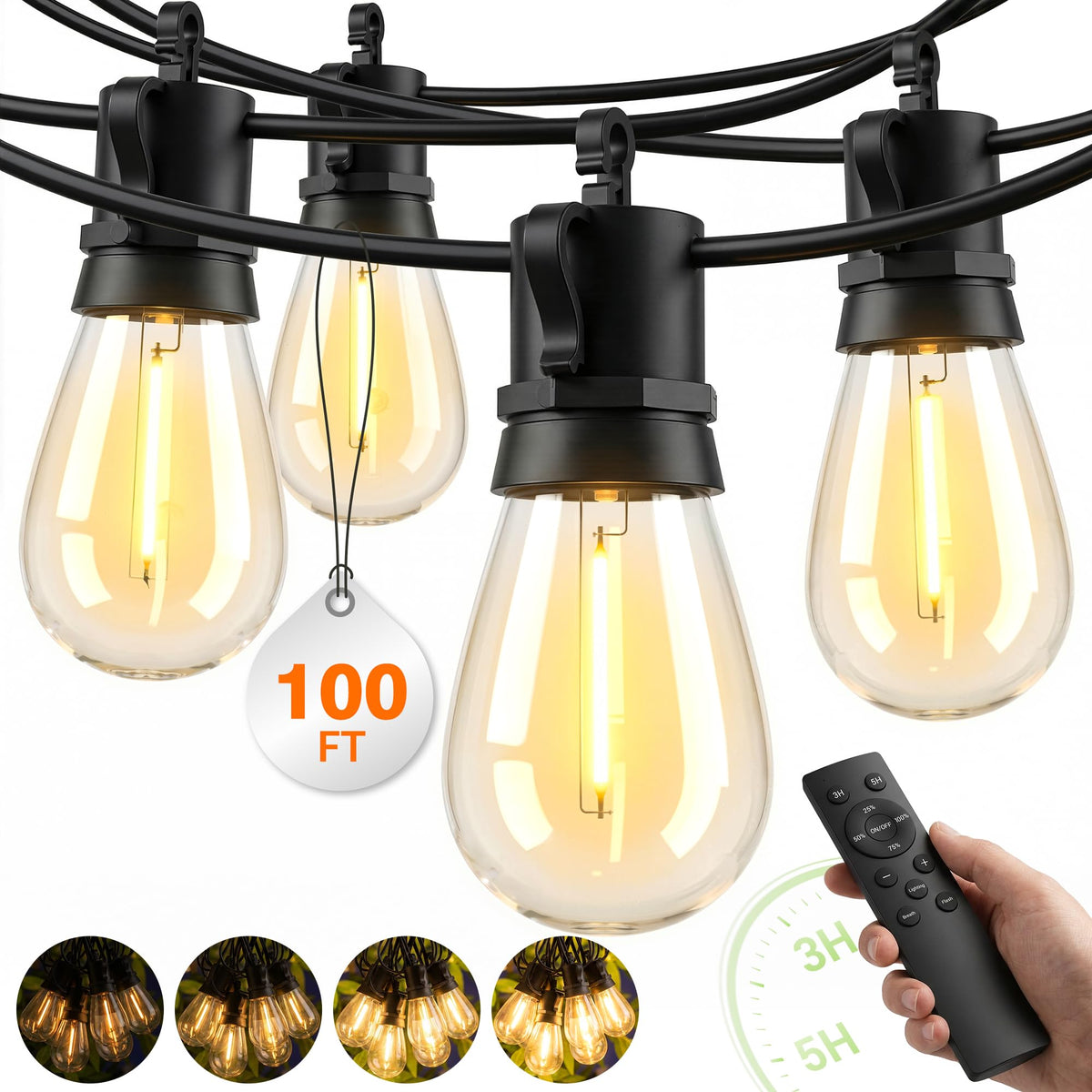 BYGUQ outdoor string lights remote control for flexible setup and cozy evenings.