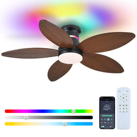 BYKISTOK 46in tropical palm leaf ceiling fan with remote for light control.